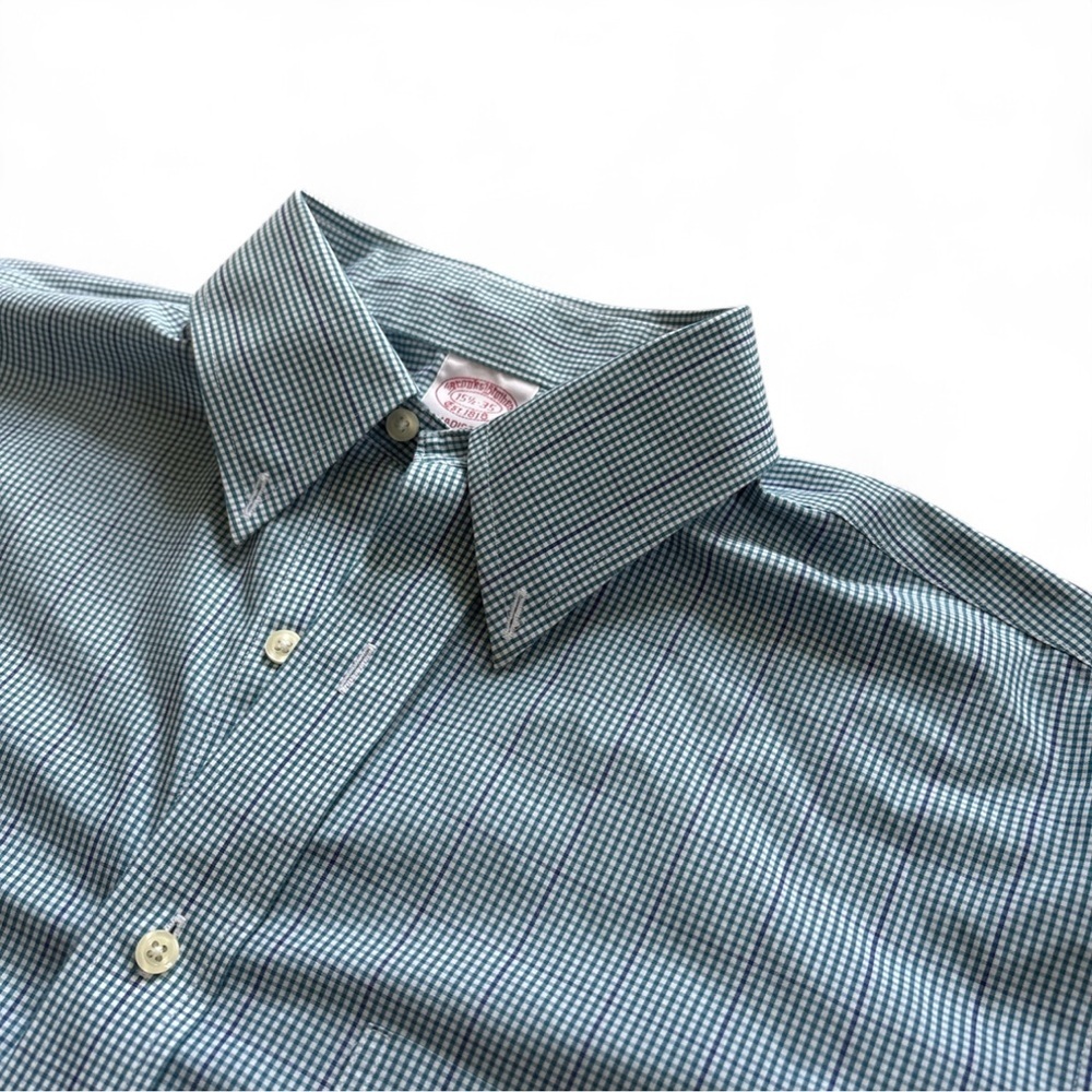 Brooks Brothers Madison 15.5-35 Dress Shirt Blue Check 100% Supima Cotton Non-Ir
